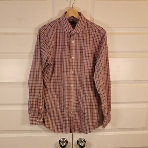 Banana Republic Red and Blue and Black Checkered Casual Button Down Shirt